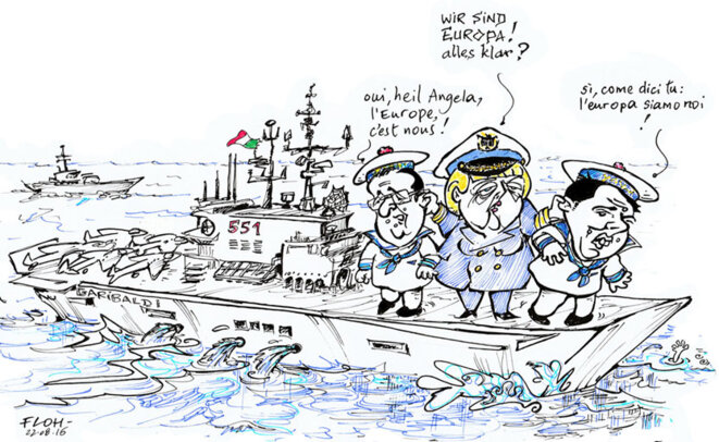 Sommet sur le porte-avions Garibaldi: Merkel,Hollande et Renzi sont sur un bateau...