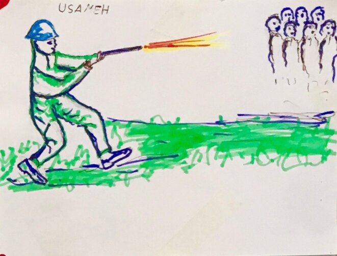 Dessin d'enfant au camp de Chios. © François Cantier Dessin d'enfant au camp de Chios. © François Cantier