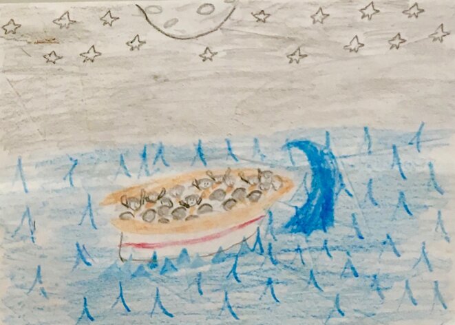 Dessin d'enfant au camp de Chios. © François Cantier Dessin d'enfant au camp de Chios. © François Cantier