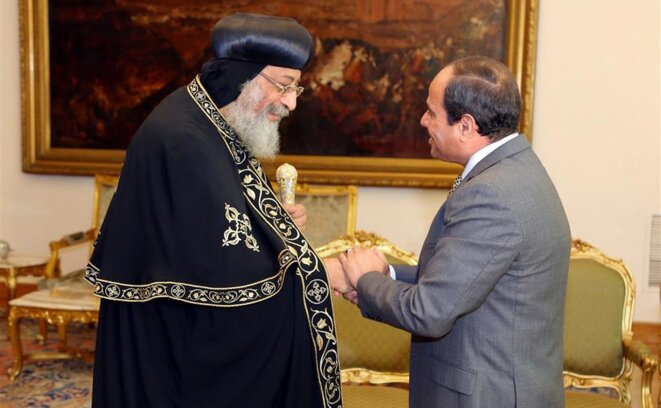 Rencontre entre le pope Tawadros II et le maréchal Sissi, le 28 juillet 2016 au Caire © The Egyptian Presidency/Handout via REUTERS. Rencontre entre le pope Tawadros II et le maréchal Sissi, le 28 juillet 2016 au Caire © The Egyptian Presidency/Handout via REUTERS.