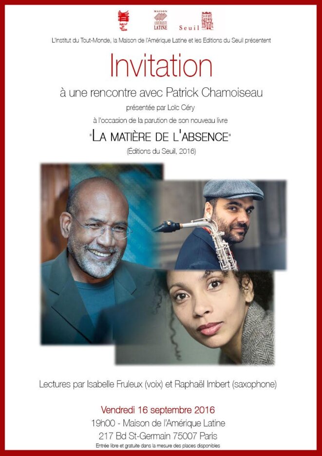 Rencontre avec Patrick Chamoiseau, ITM vendredi 16 septembre 19h