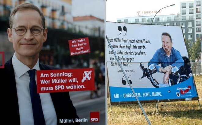 Michael Müller, le maire SPD sortant de Berlin, et son adversaire de l'AfD, Georg Pazderski. © Reuters
