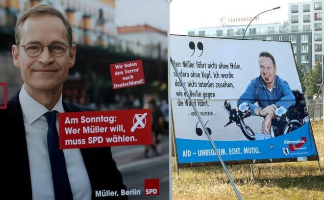 Michael Müller, le maire SPD sortant de Berlin, et son adversaire de l'AfD, Georg Pazderski. © Reuters Michael Müller, le maire SPD sortant de Berlin, et son adversaire de l'AfD, Georg Pazderski. © Reuters