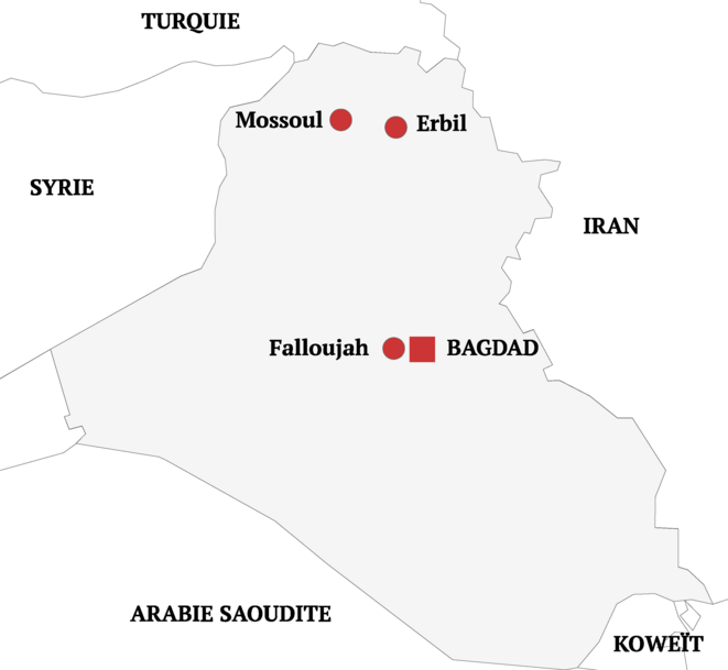 Carte de l'Irak en 2016 © Donatien Huet/Mediapart Carte de l'Irak en 2016 © Donatien Huet/Mediapart
