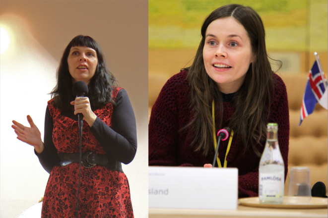 Birgitta Jónsdóttir, députée pirate & Katrín Jakobsdóttir, présidente des Verts de Gauche, deux figures clefs des élections à venir Birgitta Jónsdóttir, députée pirate & Katrín Jakobsdóttir, présidente des Verts de Gauche, deux figures clefs des élections à venir