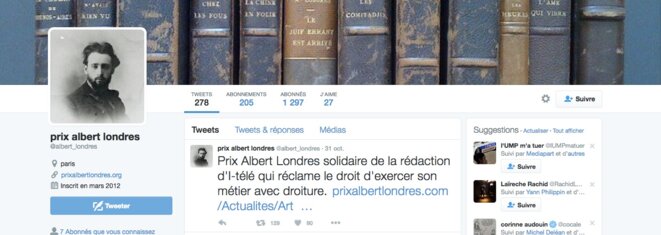 Sur son compte Twitter, le Prix Albert Londres apporte son soutien à la rédaction d'i-Télé Sur son compte Twitter, le Prix Albert Londres apporte son soutien à la rédaction d'i-Télé