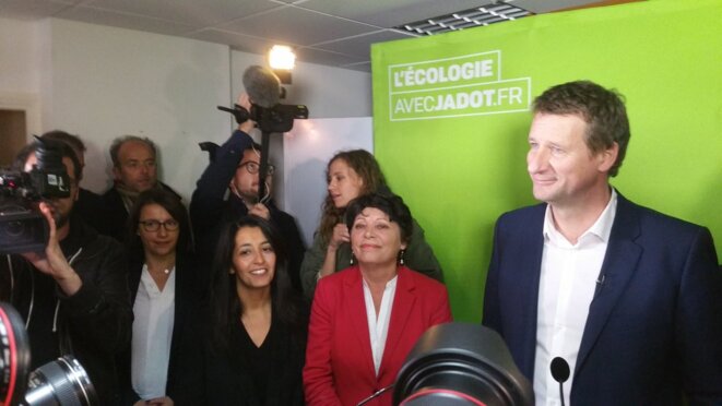 Les quatre candidats à la primaire, dont le vainqueur Yannick Jadot. © Compte Twitter EELV Benelux