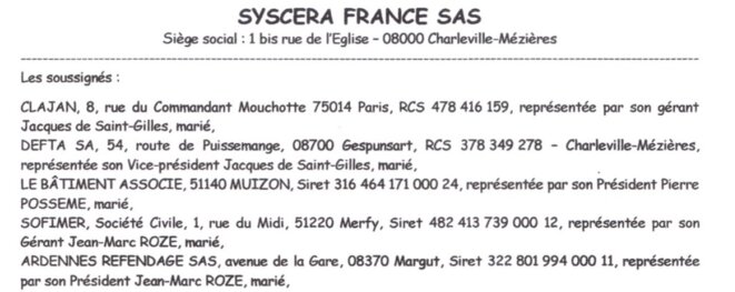 Liste des créateurs et signataires des statuts Liste des créateurs et signataires des statuts