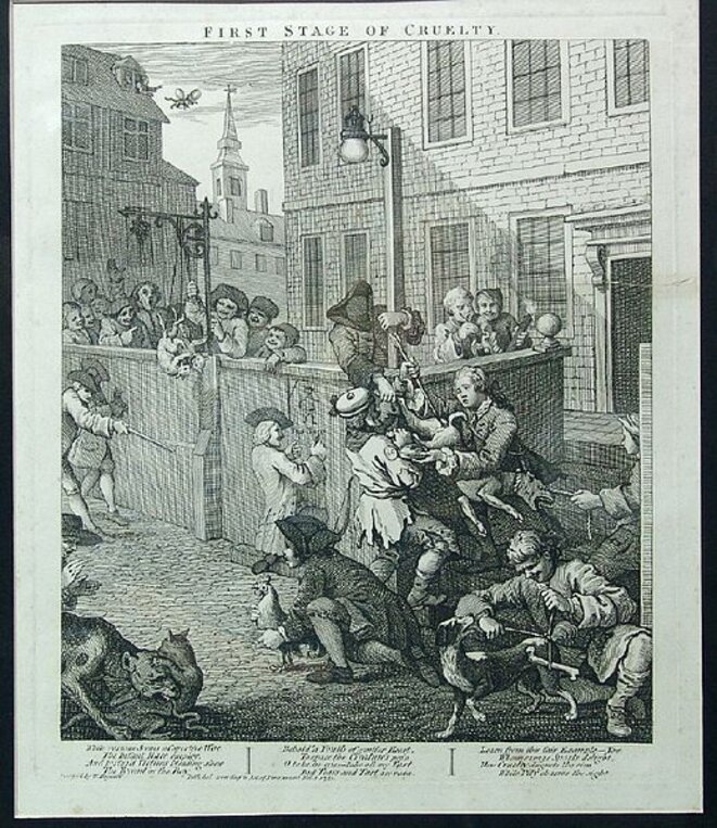Extrait de William Hogart, « The four stages of Cruelty », recueil d'estampes (1751) © DR Extrait de William Hogart, « The four stages of Cruelty », recueil d'estampes (1751) © DR