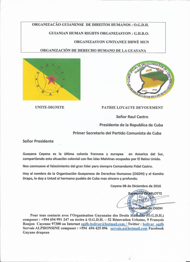 Dirección al Señor Raúl Castro. © KD-OGDH Dirección al Señor Raúl Castro. © KD-OGDH