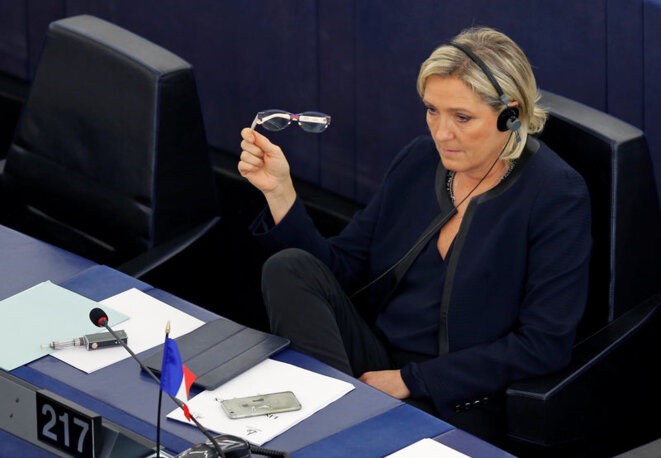 Marine Le Pen dans l'hémicycle du Parlement européen. © Reuters