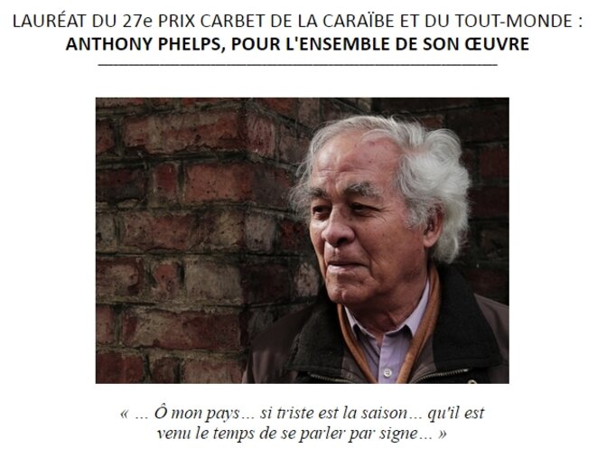 Le Prix Carbet 2016 attribué à ANTHONY PHELPS