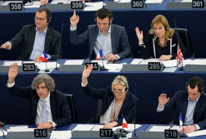 La délégation frontiste au parlement européen, à Strasbourg. © Reuters La délégation frontiste au parlement européen, à Strasbourg. © Reuters