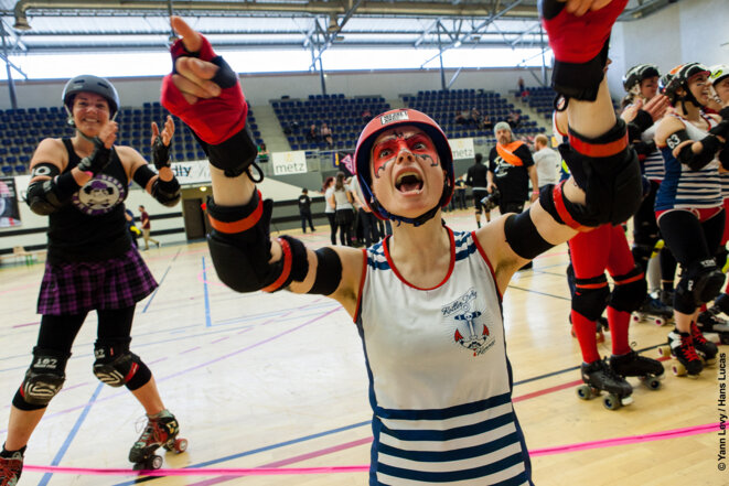 Denver, membre de Roller Derby Rennes le 21-04-2014 à Metz lors du F8. © Yann Levy / Hans Lucas Denver, membre de Roller Derby Rennes le 21-04-2014 à Metz lors du F8. © Yann Levy / Hans Lucas