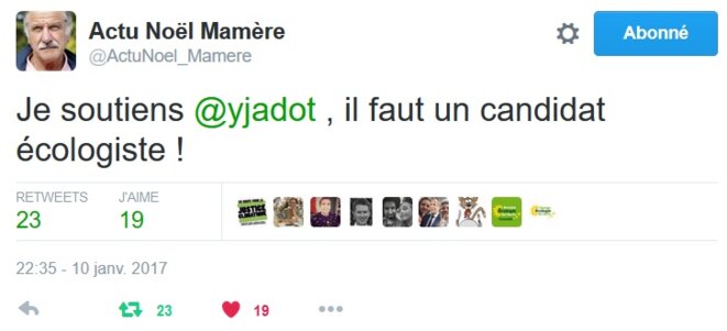 Noël Mamère : je soutiens Yannick Jadot car il faut un candidat écologiste en 2017