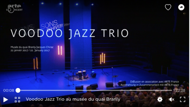 Arte Concert. Replay Jacques Schwartz-Bart Voodoo Jazz Trio au quai Branly