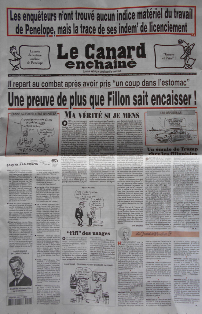 La une du Canard Enchaîné du mercredi 8 février 2017 La une du Canard Enchaîné du mercredi 8 février 2017