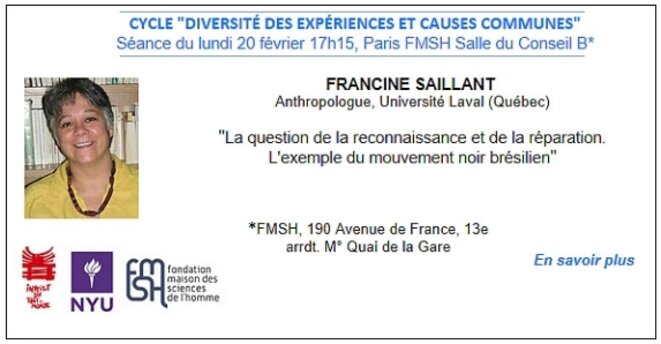 Conférence de Francine Saillant, Paris FMSH lundi 20 février 17h15