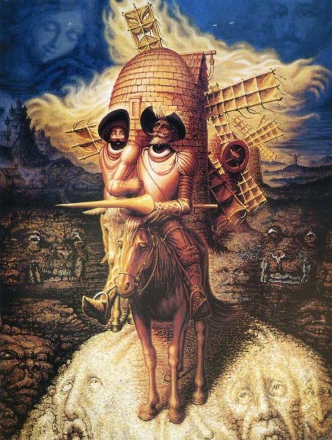 Octavio Ocampo, "Visions of Quixote", huile sur toile, 1989 Octavio Ocampo, "Visions of Quixote", huile sur toile, 1989