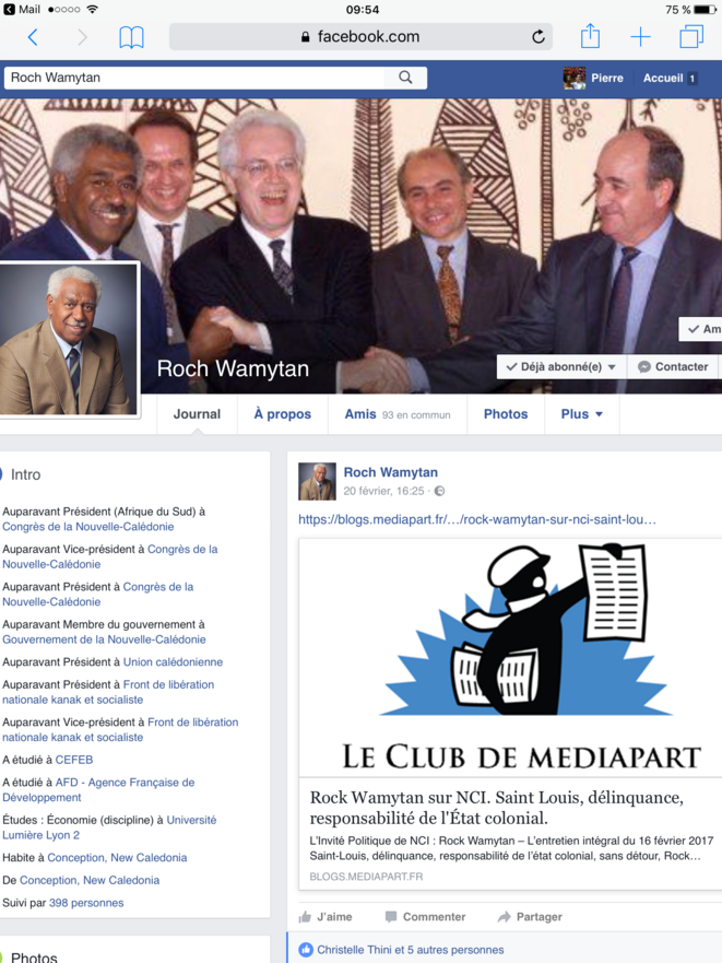 Capture d'écran du profil Facebook de Roch Wamytan. Le 20 février 2017. Capture d'écran du profil Facebook de Roch Wamytan. Le 20 février 2017.