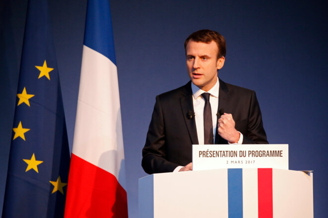 Emmanuel Macron lors de la présentation de son programme le 2 mars © Reuters