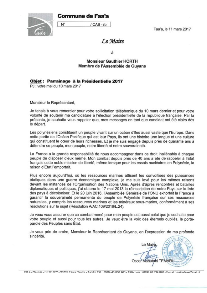 La réponse d'Oscar Temaru, le maire de Faa'a, au conseiller territorial de la CTG Gauthier Horth. La réponse d'Oscar Temaru, le maire de Faa'a, au conseiller territorial de la CTG Gauthier Horth.