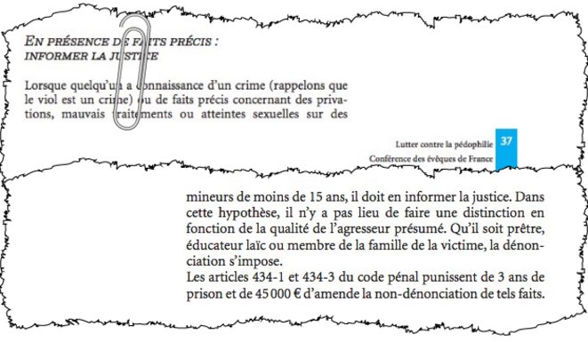 Extrait du guide « Lutter contre la pédophilie » édité par la Conférence des évêques de France © DR Extrait du guide « Lutter contre la pédophilie » édité par la Conférence des évêques de France © DR