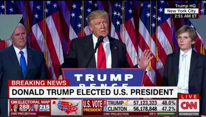 Donald Trump lors du discours de sa victoire. © Capture d'écran CNN Donald Trump lors du discours de sa victoire. © Capture d'écran CNN