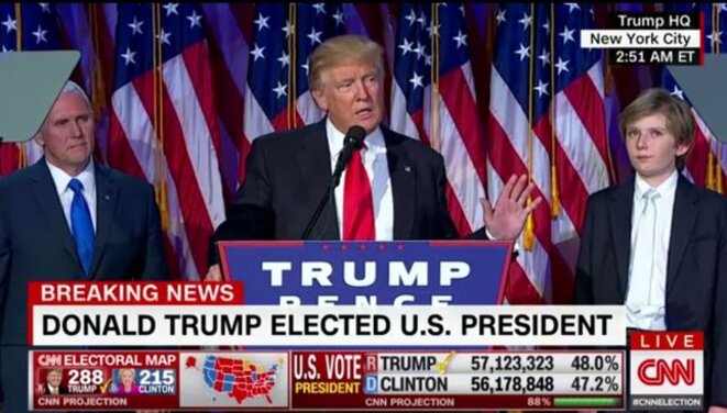 Donald Trump lors du discours de sa victoire. © Capture d'écran CNN