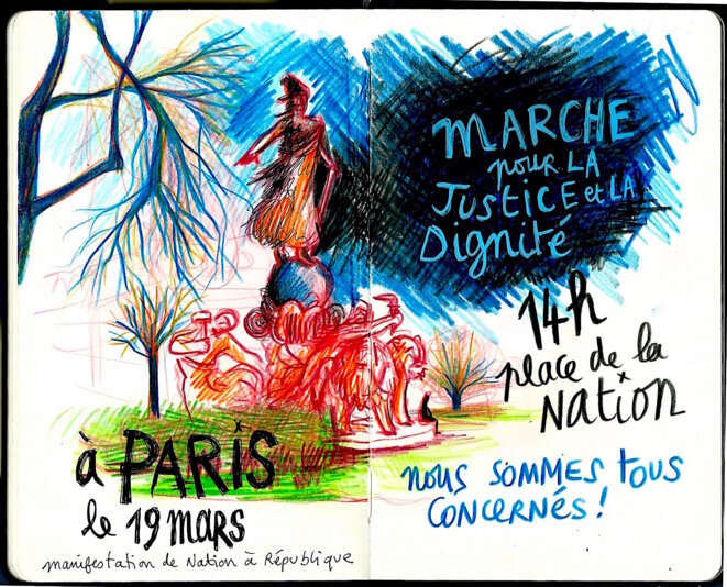 La marche du 19 mars,  pour la justice et la dignité - vue par Encrages