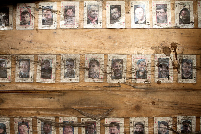 Visages de combattants séparatistes dans les locaux du bataillon Aïdar, en septembre 2014. © Laurent Geslin Visages de combattants séparatistes dans les locaux du bataillon Aïdar, en septembre 2014. © Laurent Geslin