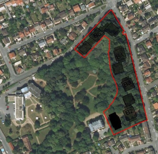 L'emprise de la construction prévue par France Pierre sur le parc de Rouvres à Vigneux © DR L'emprise de la construction prévue par France Pierre sur le parc de Rouvres à Vigneux © DR