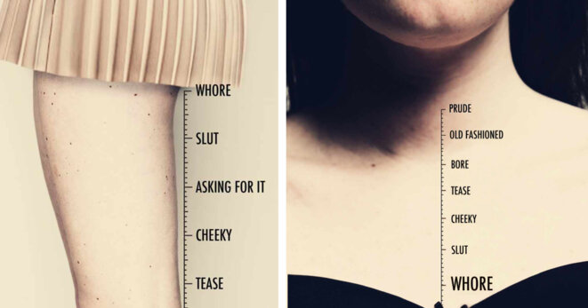 "Prude - Ringarde - Chiante - Allumeuse - Effrontée - Ne demande que ça - Salope -Pute" © Terre de Femmes "Prude - Ringarde - Chiante - Allumeuse - Effrontée - Ne demande que ça - Salope -Pute" © Terre de Femmes