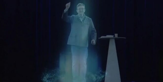 L'hologramme de Jean-Luc Mélenchon. L'hologramme de Jean-Luc Mélenchon.