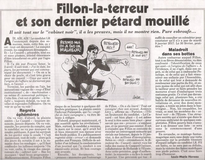 Que pensent les fillonistes de l'article de Horeau dans le "canard" de cette semaine ? Que pensent les fillonistes de l'article de Horeau dans le "canard" de cette semaine ?