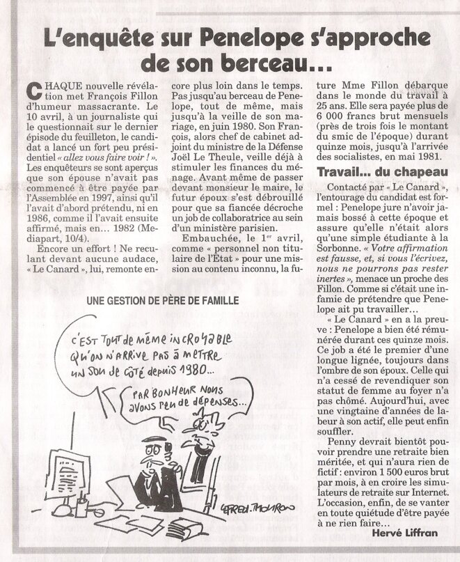 Pour les fillonistes, toujours, un article de Liffran dans le "canard" de la semaine ;-))) Pour les fillonistes, toujours, un article de Liffran dans le "canard" de la semaine ;-)))