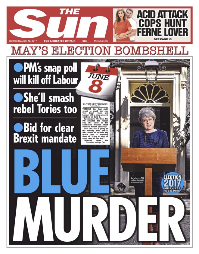 La une du « Sun » du 19 avril 2017 © The Sun La une du « Sun » du 19 avril 2017 © The Sun