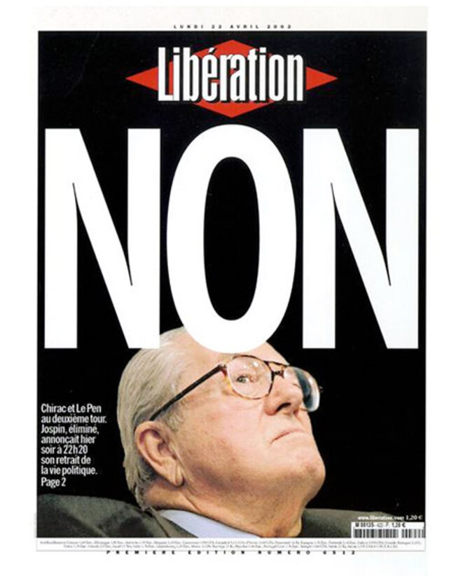 La Une de Libé le 22 avril 2002. La Une de Libé le 22 avril 2002.