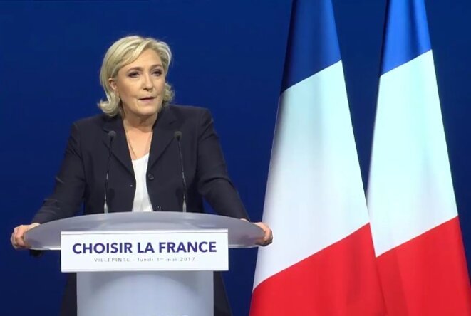 Marine Le Pen, meeting à Villepinte, le 1er Mai. Marine Le Pen, meeting à Villepinte, le 1er Mai.