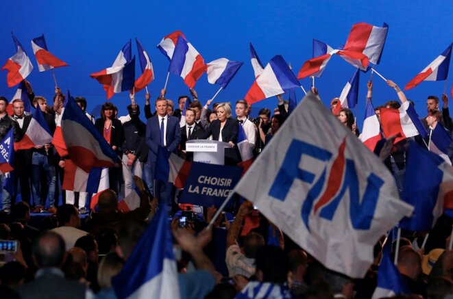 Marine Le Pen lors de son meeting à Villepinte, lundi 1er-Mai 2017. © Reuters