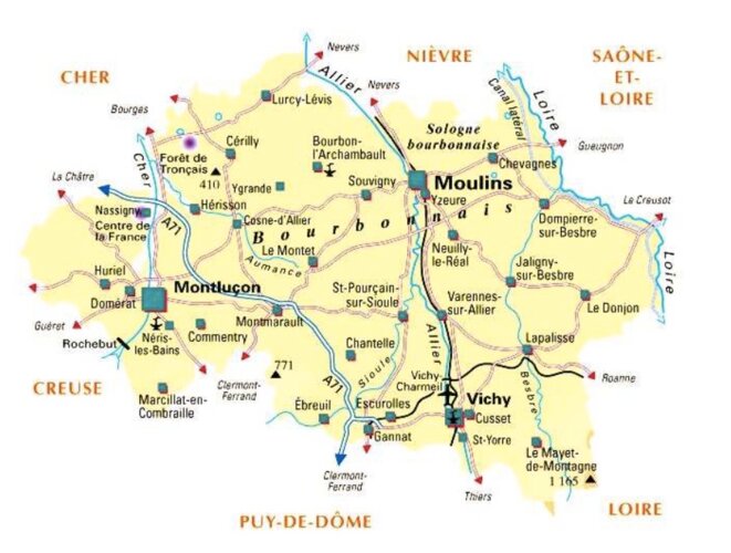 Carte de l'Allier. © 1France