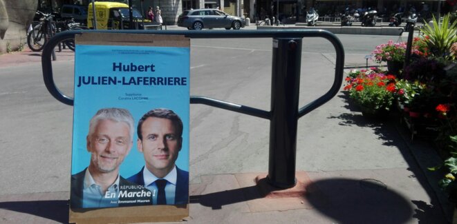 Affiche d’Hubert Julien-Laferrière, candidat LREM dans la 2e circonscription du Rhône © FE