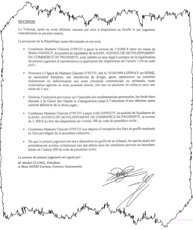 Le jugement du tribunal de commerce de Bobigny, novembre 2016 Le jugement du tribunal de commerce de Bobigny, novembre 2016