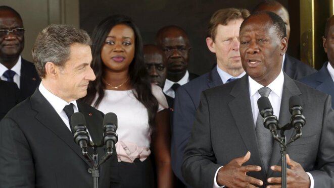 Sarkozy et Ouattara, une vieille amitié. L'ex-chef de l'État français s'est rendu à Abidjan en mars 2016. © Reuters Sarkozy et Ouattara, une vieille amitié. L'ex-chef de l'État français s'est rendu à Abidjan en mars 2016. © Reuters