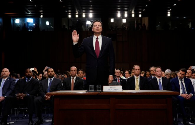 James Comey, ancien directeur du FBI, témoigne devant le Sénat des Etats-Unis, jeudi 8 juin 2017. © Reuters James Comey, ancien directeur du FBI, témoigne devant le Sénat des Etats-Unis, jeudi 8 juin 2017. © Reuters