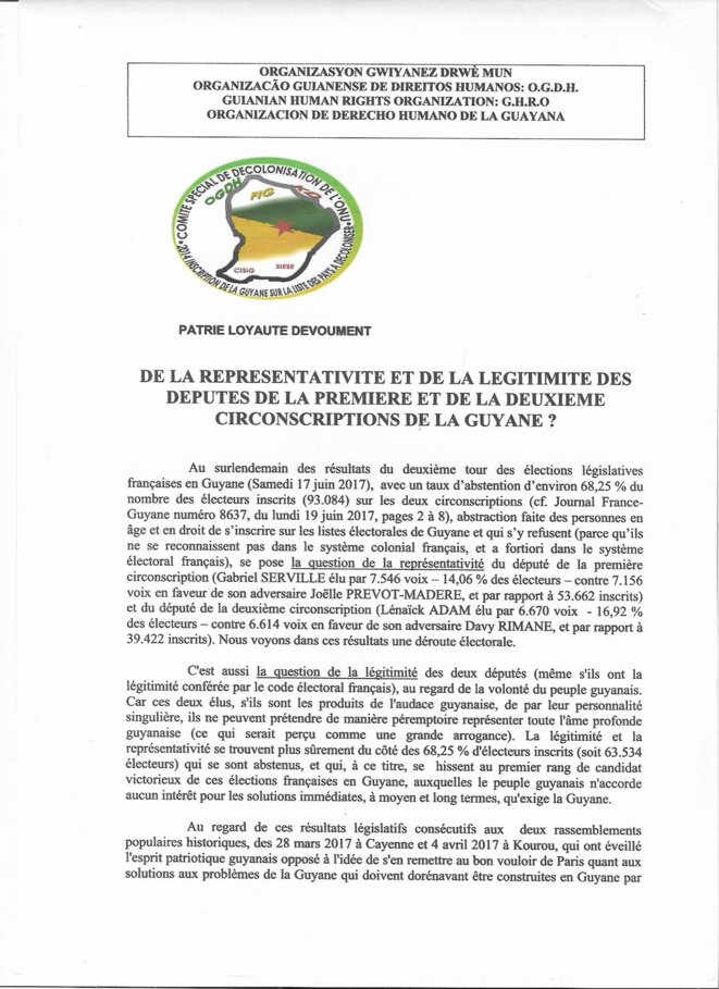 DE LA REPRÉSENTATIVITÉ ET DE LA LÉGITIMITÉ DES DEPUTÉS DE LA GUYANE ?
