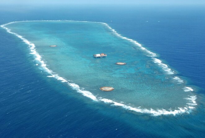 Vue aérienne de l'atoll d'Okinotorishima. © Kyodo Vue aérienne de l'atoll d'Okinotorishima. © Kyodo