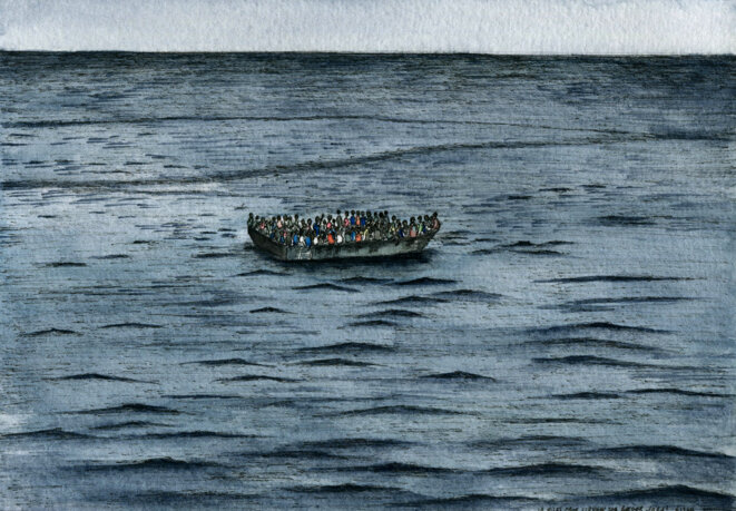 La traversée sur des bateaux type zodiac, surchargés, dure en moyenne une dizaine d'heures, selon les témoignages de migrants © Elisa Perrigueur La traversée sur des bateaux type zodiac, surchargés, dure en moyenne une dizaine d'heures, selon les témoignages de migrants © Elisa Perrigueur