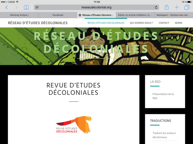 Capture d'écran du site de la revue du Réseau d'Études Décoloniales (RED) 1/2 Capture d'écran du site de la revue du Réseau d'Études Décoloniales (RED) 1/2