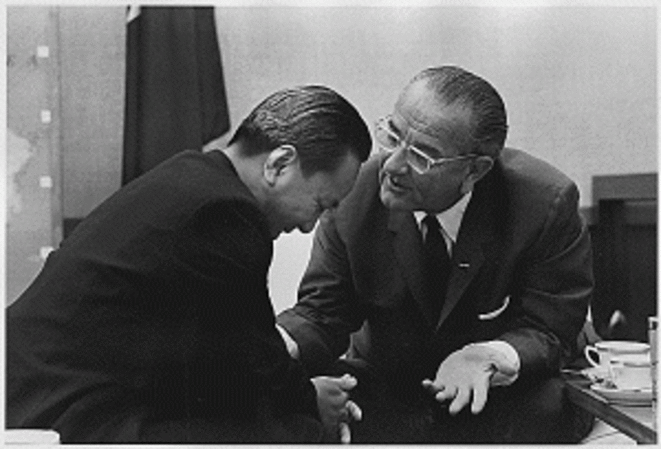 President Lyndon Johnson meeting with South Vietnamese President Nguyen van Thieu on July 19,1968. President Lyndon Johnson meeting with South Vietnamese President Nguyen van Thieu on July 19,1968.